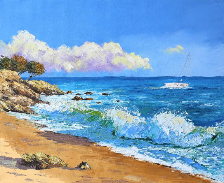 How to paint a seaside with palette knives step by step.